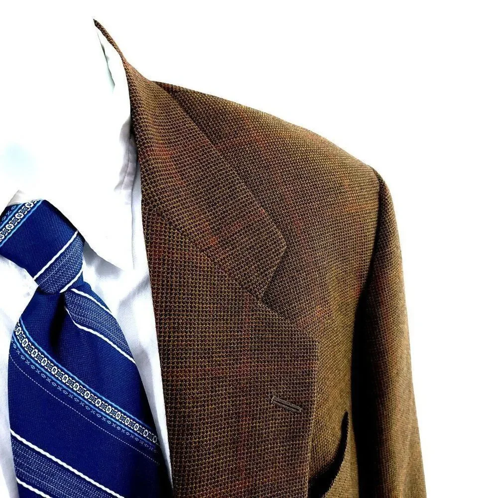 Samuelsohn Super 100s Tweed Wool Cashmere Check 2 Button Sport Coat 42L Brown Gr